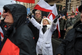 Kobieta-z-rekami-wzniesionymi-do-gory-podczas-manifestacji-Prawa-i-Sprawiedliwosci-w-Warszawie-20151