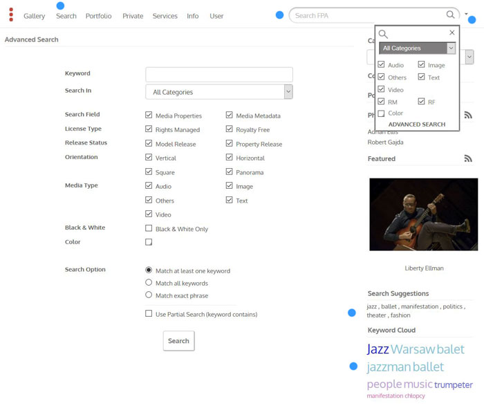 Screenshot nr 1. How to search for media in the Gallery. Searching in the Gallery